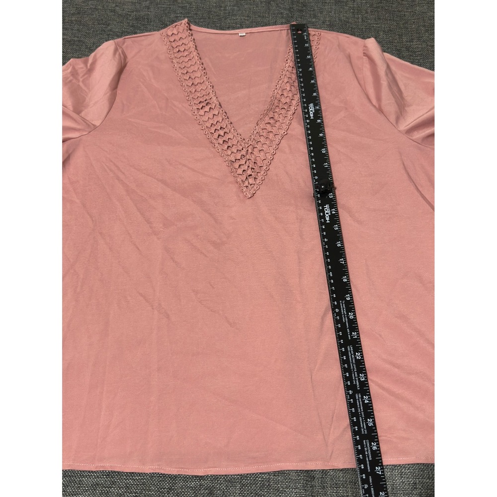 Unbranded Women's XXL Blouse Pink V-Neck Crochet Lace Long Sleeve - Picture 3 of 9